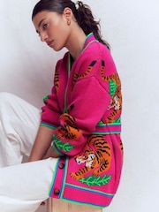 Boden Pink Jacquard Belted Cardigan - Image 1 of 8