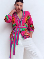 Boden Pink Jacquard Belted Cardigan - Image 2 of 8