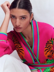 Boden Pink Jacquard Belted Cardigan - Image 4 of 8