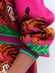 Boden Pink Jacquard Belted Cardigan - Image 5 of 8