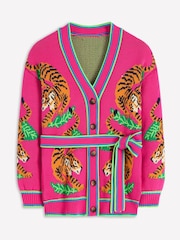 Boden Pink Jacquard Belted Cardigan - Image 7 of 8