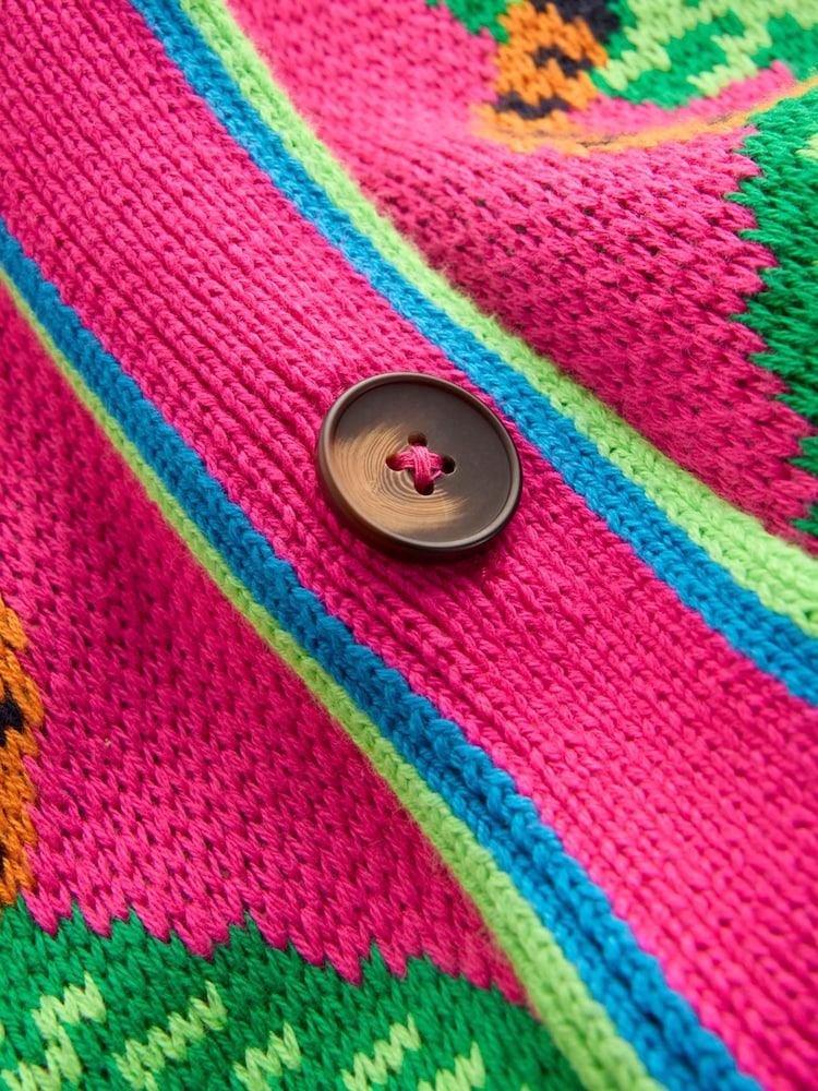 Boden Pink Jacquard Belted Cardigan - Image 8 of 8