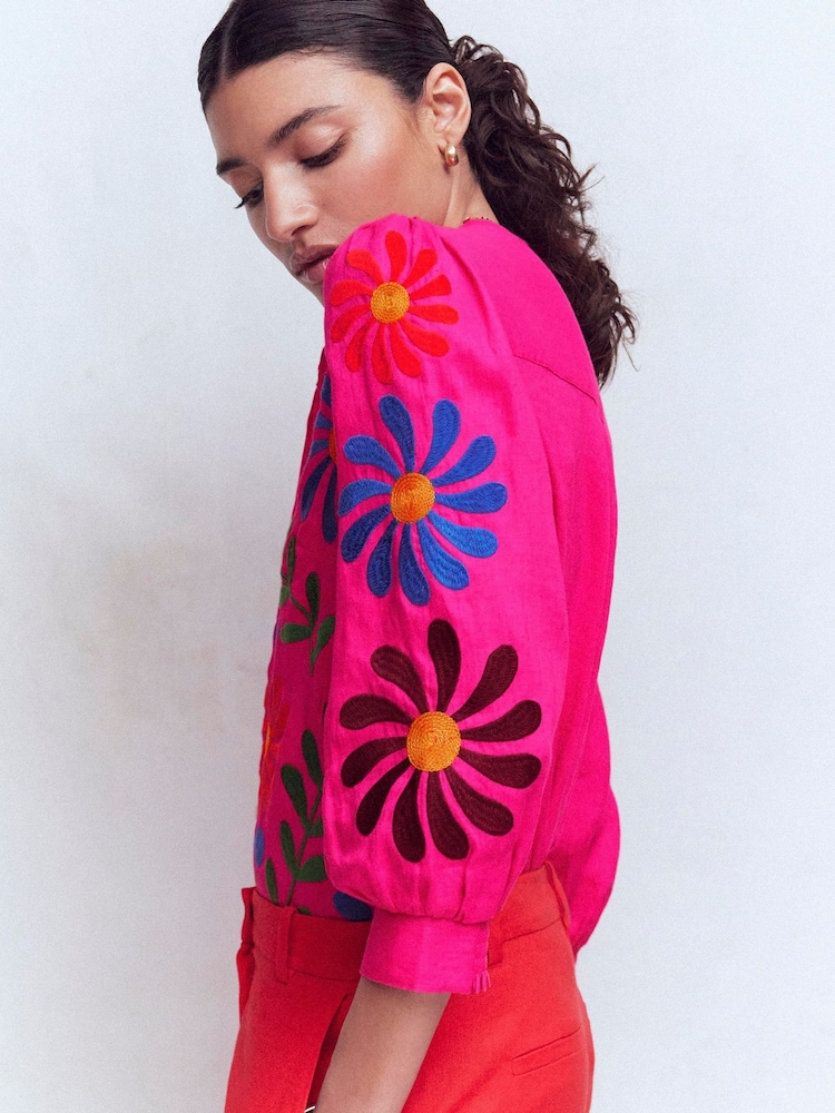 Boden Pink Alicia Linen Top - Image 2 of 6