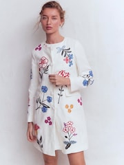 Boden Cream Embroidered Longline Coat - Image 4 of 7