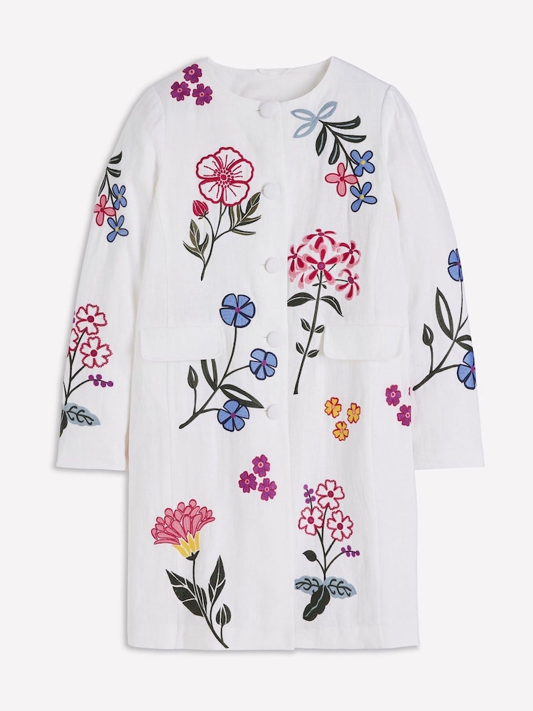 Boden Cream Embroidered Longline Coat - Image 7 of 7