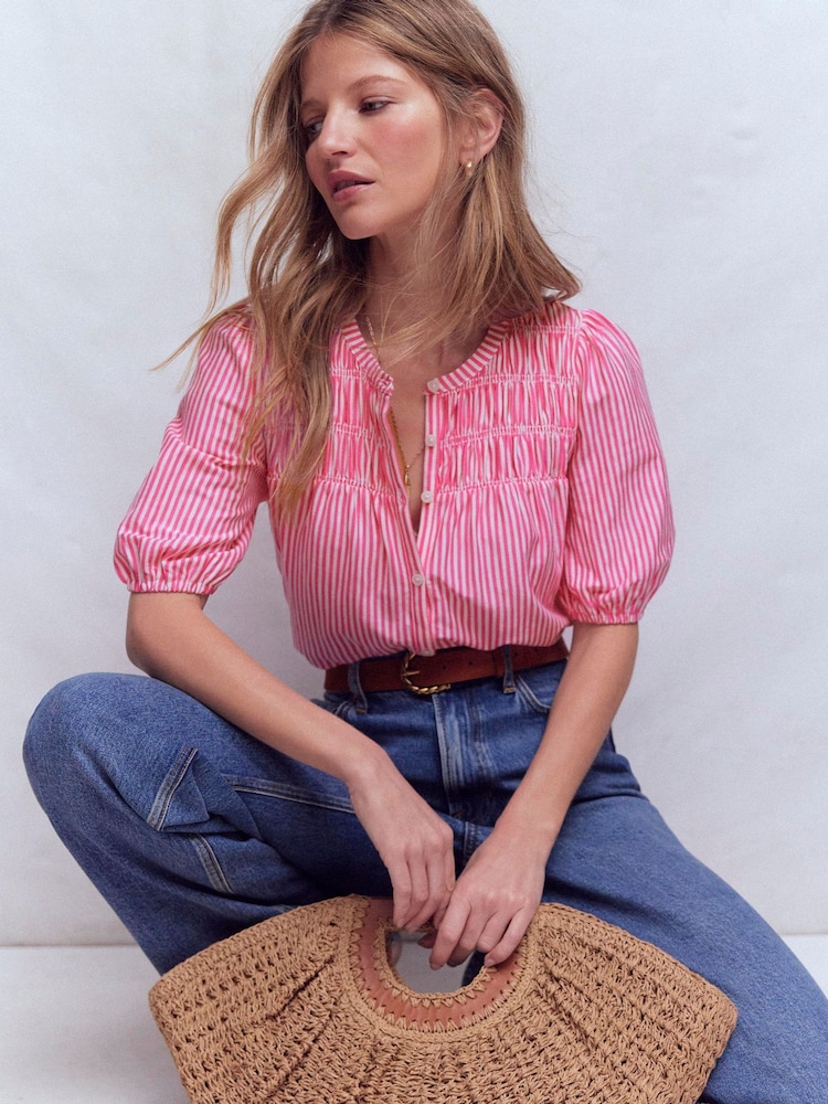 Boden Pink Mya Short Sleeve Smocked Shirt - Image 1 of 6