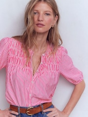 Boden Pink Mya Short Sleeve Smocked Shirt - Image 3 of 6