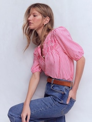 Boden Pink Mya Short Sleeve Smocked Shirt - Image 4 of 6