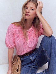 Boden Pink Mya Short Sleeve Smocked Shirt - Image 5 of 6