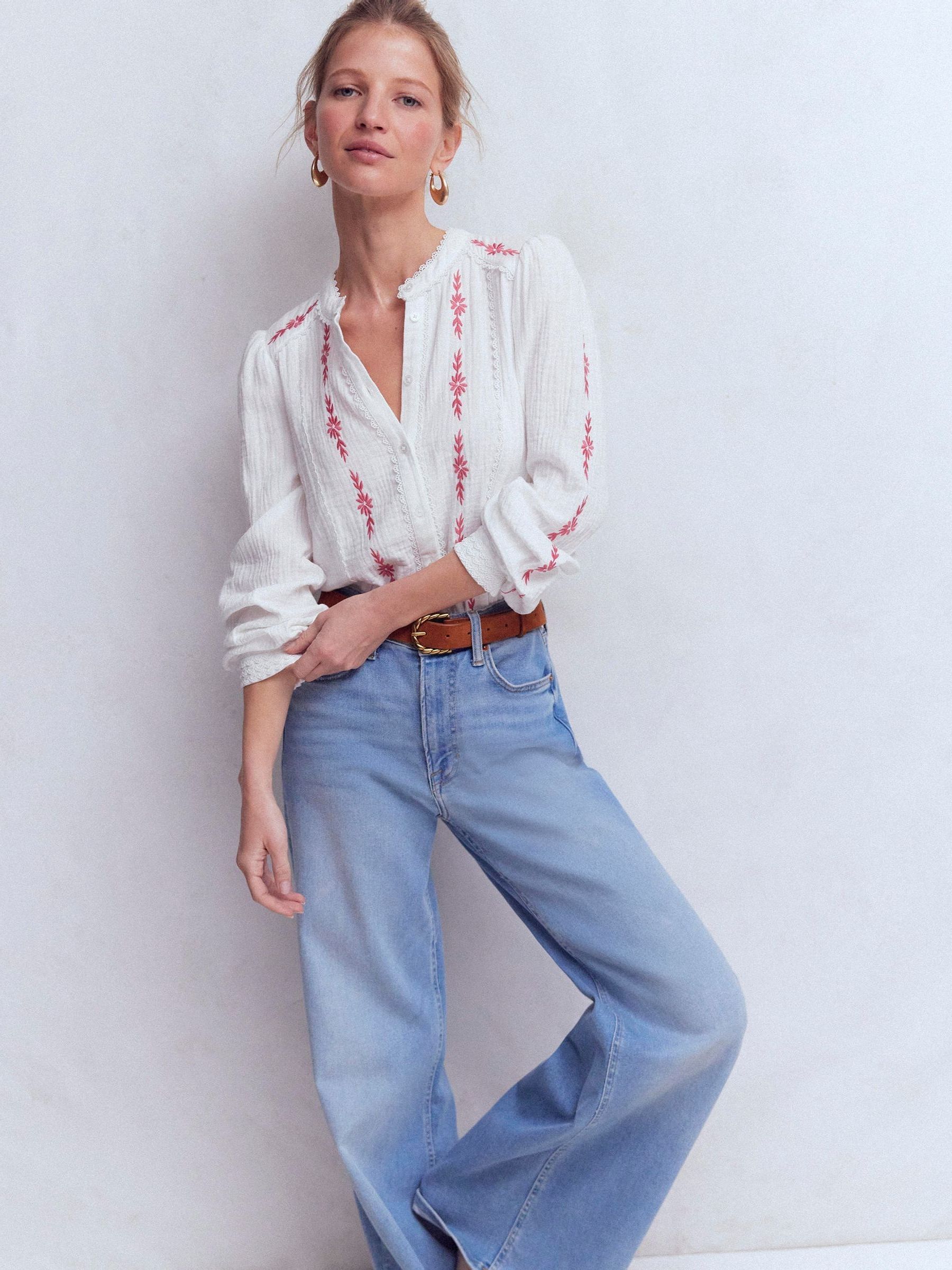 Buy Boden Blush White Rhea Trim Doublecloth Top from Next USA