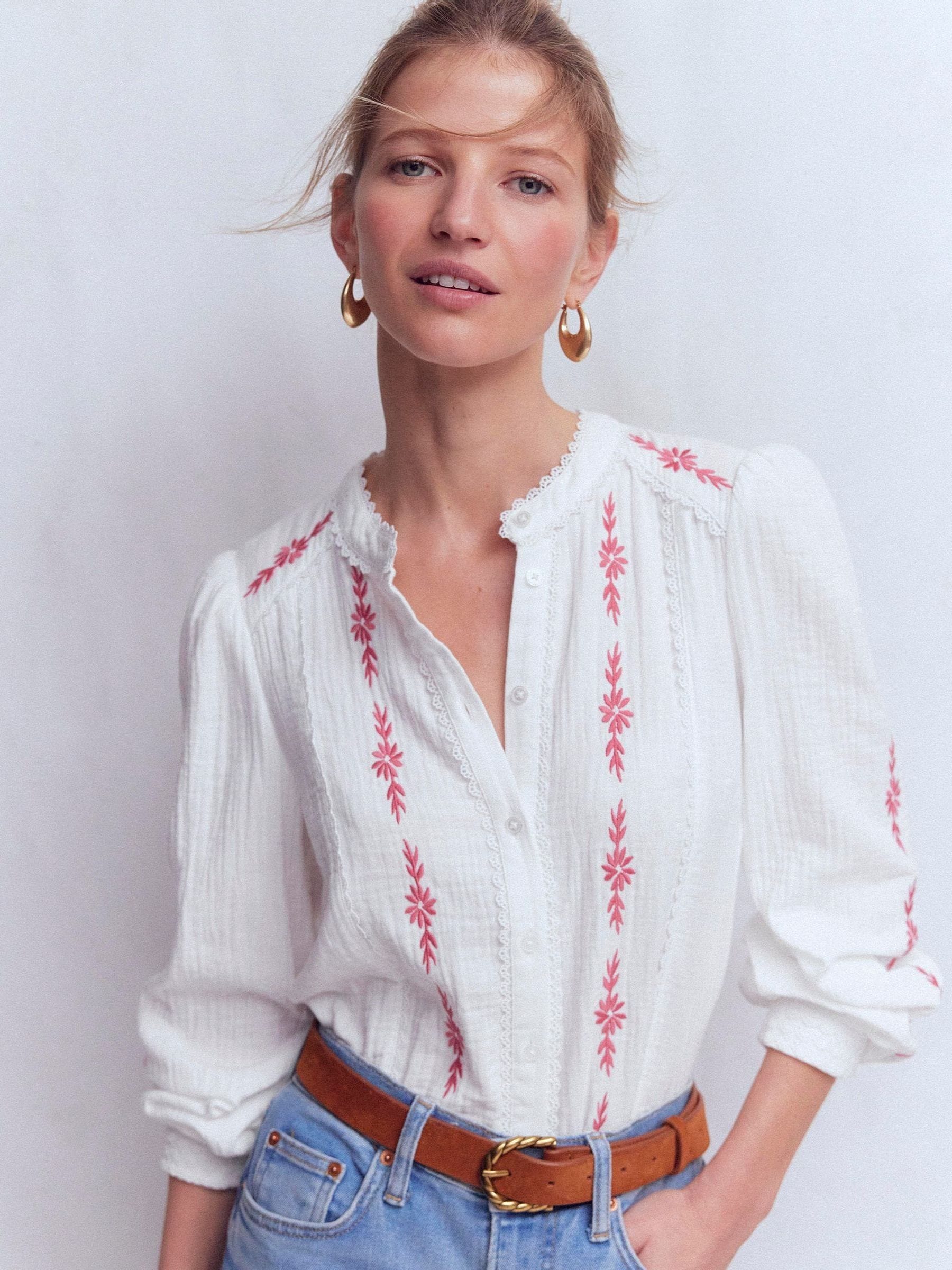 Buy Boden Blush White Rhea Trim Doublecloth Top from Next USA