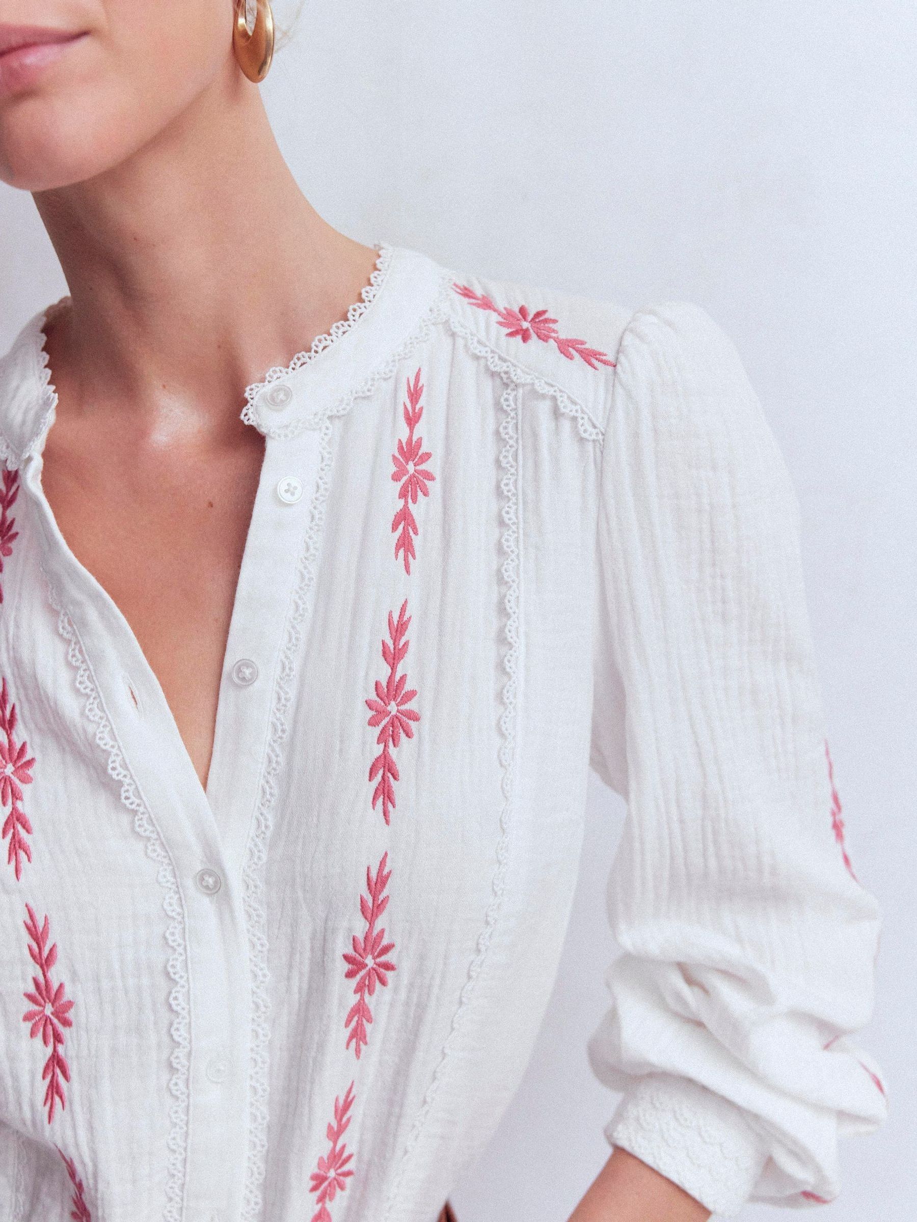 Buy Boden Blush White Rhea Trim Cheesecloth Top from Next USA