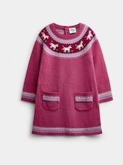 Jojo Maman Bébé Rose Pink Unicorn Fairisle Knitted Dress - Image 1 of 4