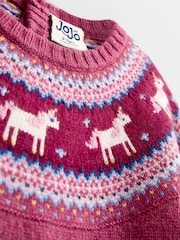 Jojo Maman Bébé Rose Pink Unicorn Fairisle Knitted Dress - Image 3 of 4