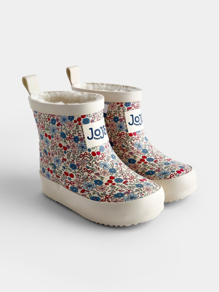 JoJo Maman Bébé Stone Floral Cosy Ankle Wellies - Image 1 of 4