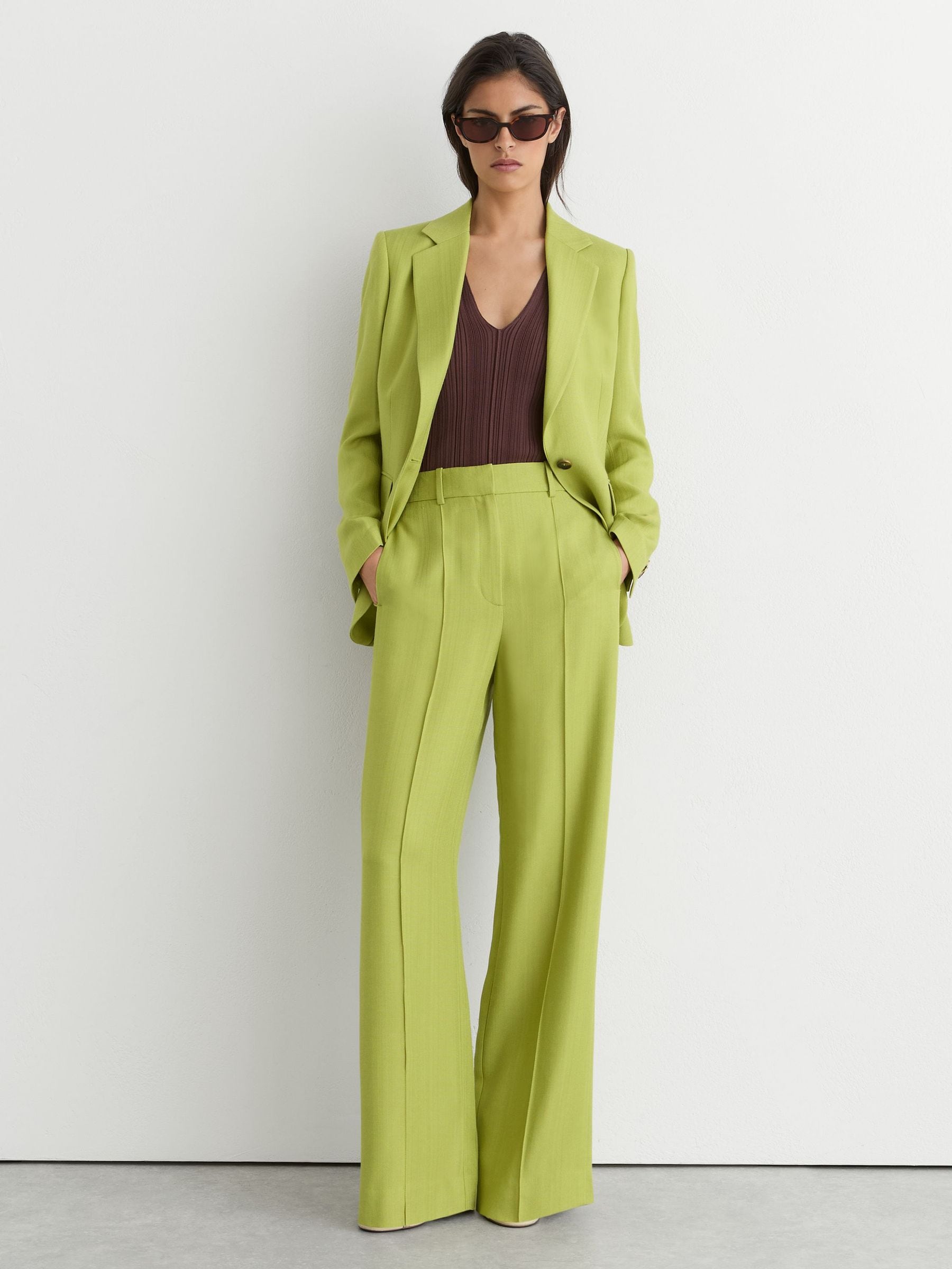 Buy Reiss Green Jodie Textured-Weave Single-Breasted Suit Blazer