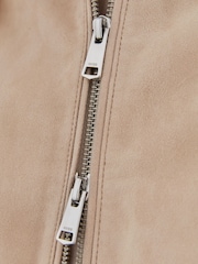Reiss Neutral Lottie Suede Suede Cropped Bomber Jacket - Image 5 of 7