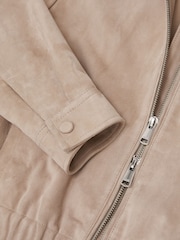 Reiss Neutral Lottie Suede Suede Cropped Bomber Jacket - Image 7 of 7