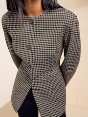 Friends Like These Brown Gingham Brushed Collarless Blazer - Image 4 of 5