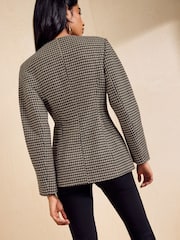 Friends Like These Brown Gingham Brushed Collarless Blazer - Image 5 of 5