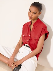 Lipsy Red Touch Of Linen Short Sleeve Shirt - Image 1 of 3