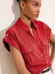 Lipsy Red Touch Of Linen Short Sleeve Shirt - Image 3 of 3