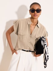 Neutral - Lipsy Touch Of Linen Short Sleeve Shirt - Larawan 2 ng 5