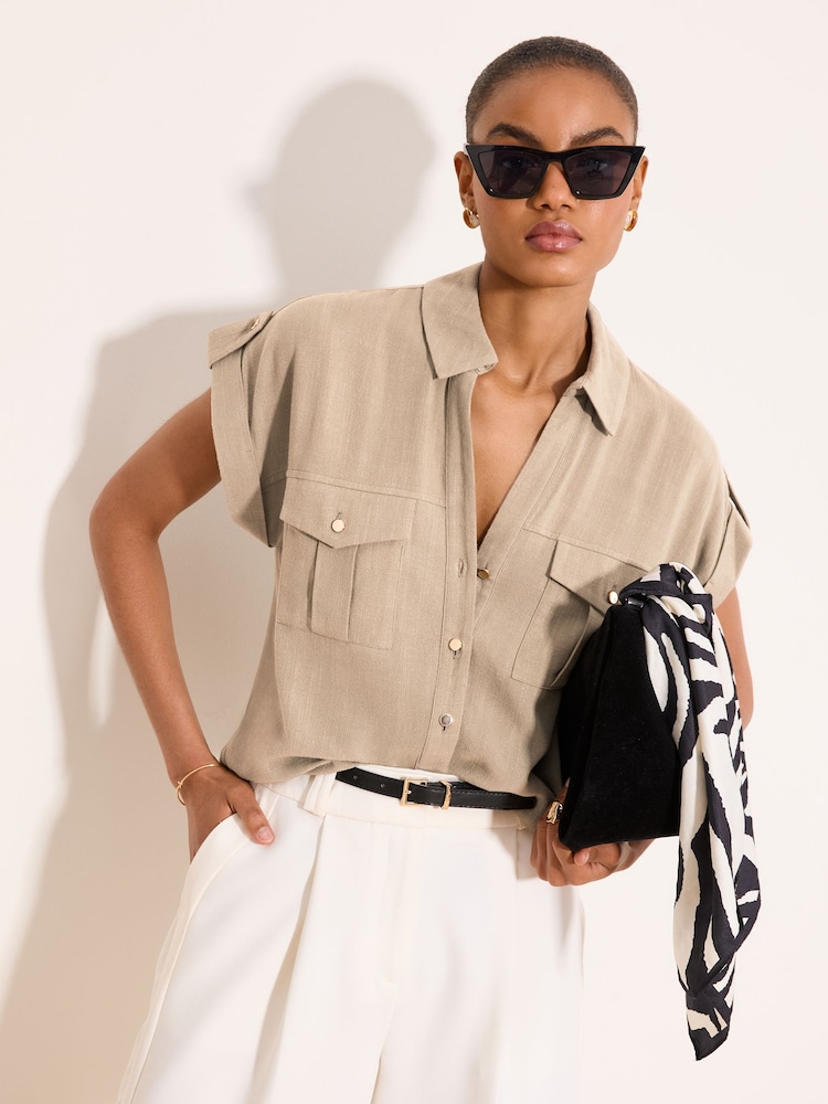 Neutral - Lipsy Touch Of Linen Short Sleeve Shirt - Larawan 2 ng 5