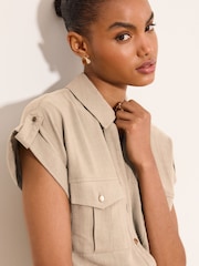 Neutral - Lipsy Touch Of Linen Short Sleeve Shirt - Larawan 3 ng 5