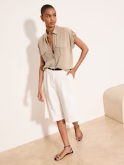 Neutral - Lipsy Touch Of Linen Short Sleeve Shirt - Larawan 4 ng 5
