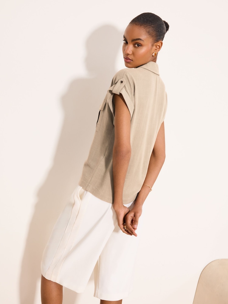 Neutral - Lipsy Touch Of Linen Short Sleeve Shirt - Larawan 5 ng 5