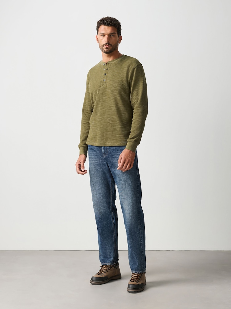 Green Long Sleeve Waffle Henley T-Shirt - Image 2 of 8 Green Long Sleeve Waffle Henley T-Shirt - Image 2 of 8