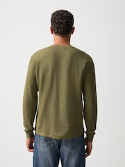 Green Long Sleeve Waffle Henley T-Shirt - Image 3 of 8