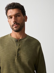 Green Long Sleeve Waffle Henley T-Shirt - Image 4 of 8