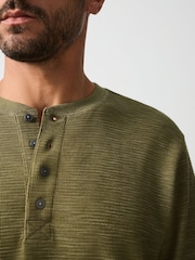 Green Long Sleeve Waffle Henley T-Shirt - Image 5 of 8