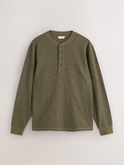 Green Long Sleeve Waffle Henley T-Shirt - Image 6 of 8