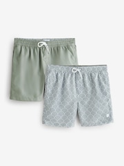Threadbare Green Geo Arch Print Quick Dry Swim Shorts 2 Pack - Image 1 of 3