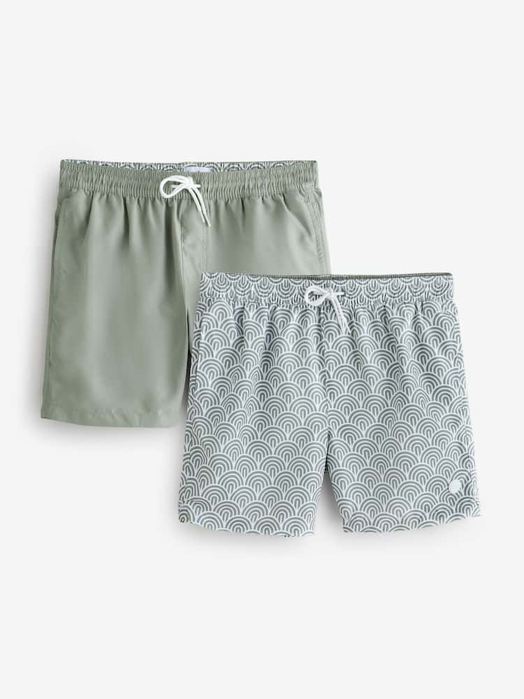 Threadbare Green Geo Arch Print Quick Dry Swim Shorts 2 Pack - Image 1 of 3 Threadbare Green Geo Arch Print Quick Dry Swim Shorts 2 Pack - Image 1 of 3