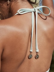 Mint Green/Cream Beaded Embellished Triangle Bikini Top - Image 7 of 10