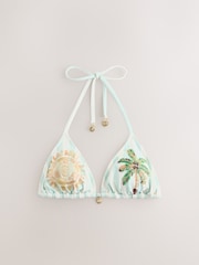 Mint Green/Cream Beaded Embellished Triangle Bikini Top - Image 8 of 10