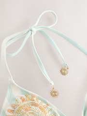 Mint Green/Cream Beaded Embellished Triangle Bikini Top - Image 9 of 10