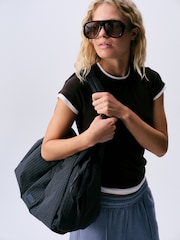 self. Charcoal Grey Nylon Check Ruched Bag - Image 1 of 3