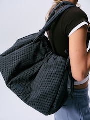 self. Charcoal Grey Nylon Check Ruched Bag - Image 2 of 3