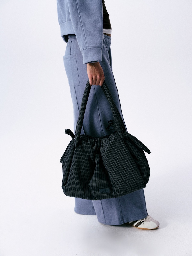 self. Charcoal Grey Nylon Check Ruched Bag - Image 3 of 3