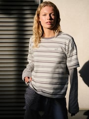 self. Grey Stripe T-Shirt with Mock Layer - Image 1 of 6