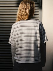 self. Grey Stripe T-Shirt with Mock Layer - Image 2 of 6