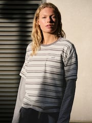 self. Grey Stripe T-Shirt with Mock Layer - Image 3 of 6
