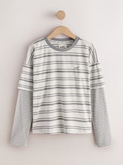 self. Grey Stripe T-Shirt with Mock Layer - Image 7 of 9