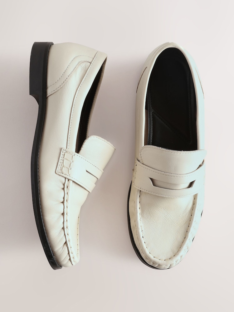 Bone Forever Comfort® Leather Ruched Saddle Loafers - Image 1 of 10 Bone Forever Comfort® Leather Ruched Saddle Loafers - Image 1 of 10