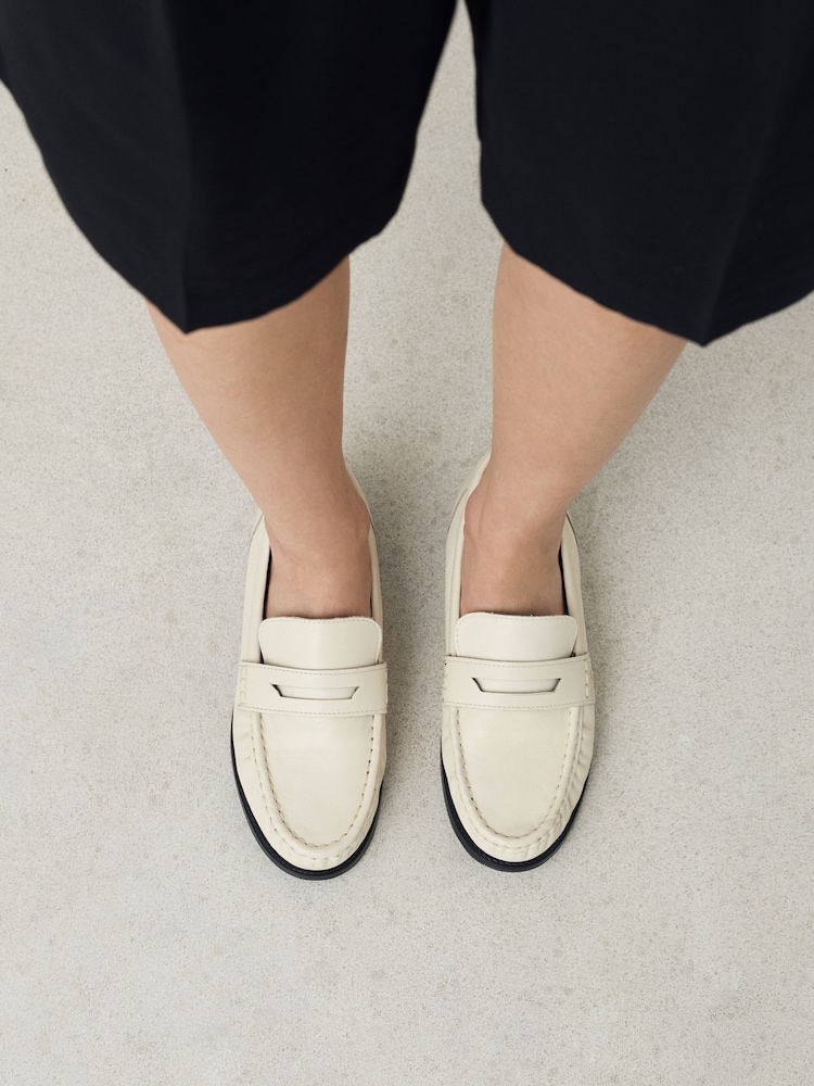 Bone Forever Comfort® Leather Ruched Saddle Loafers - Image 2 of 10 Bone Forever Comfort® Leather Ruched Saddle Loafers - Image 2 of 10